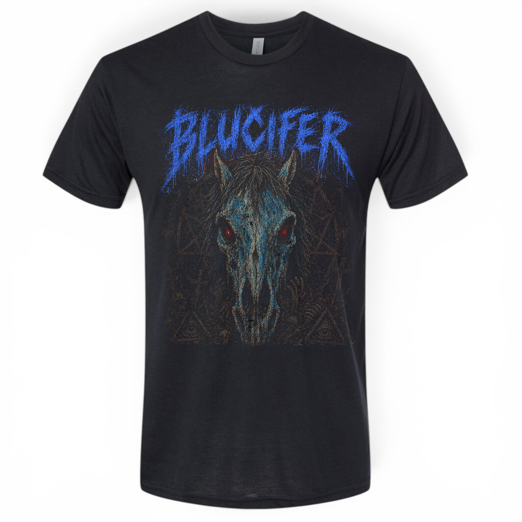 Electric Blue Blucifer Heavy Metal T-shirt
